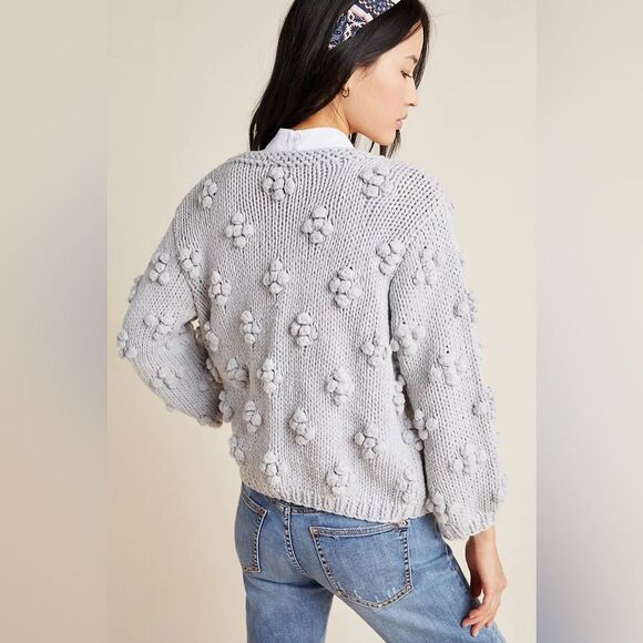 Callahan Knitwear Bisou Puff Sleeve Cardigan in Grey S - Picture 3 of 15